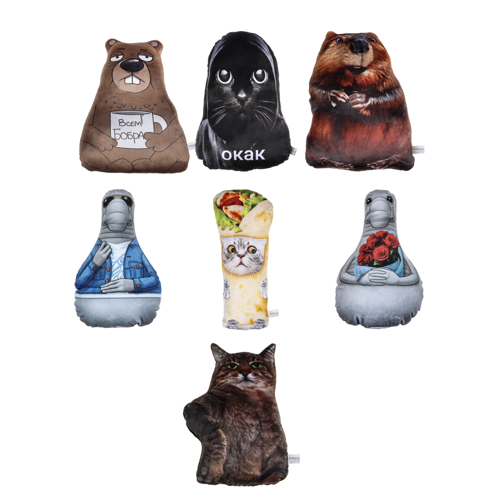 Мягкая игрушка-подушка "Мемчик", полиэстер, 24-30 см, 6 видов, арт.№ 264-539