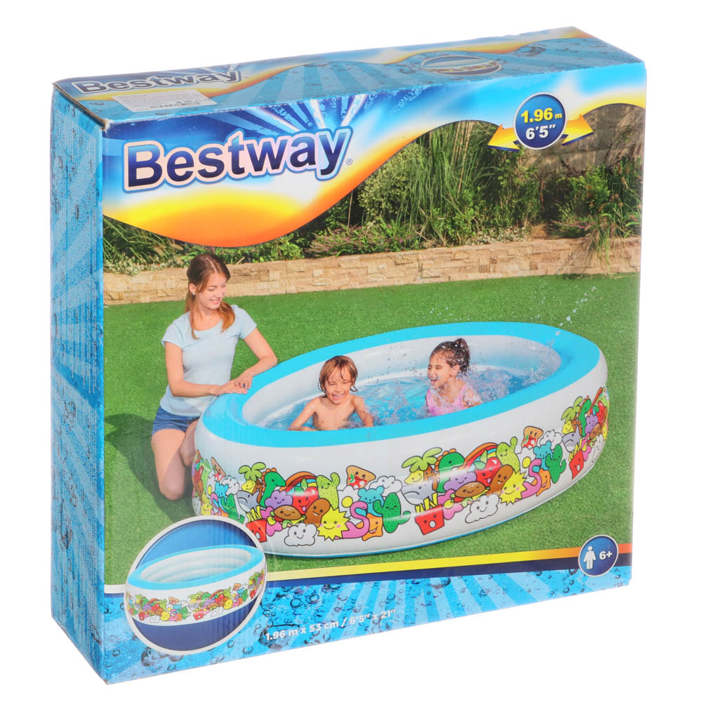 BESTWAY Бассейн надувной "Подводный мир", ПВХ, 196х53см, 700л, 51122, арт.№ 107-079