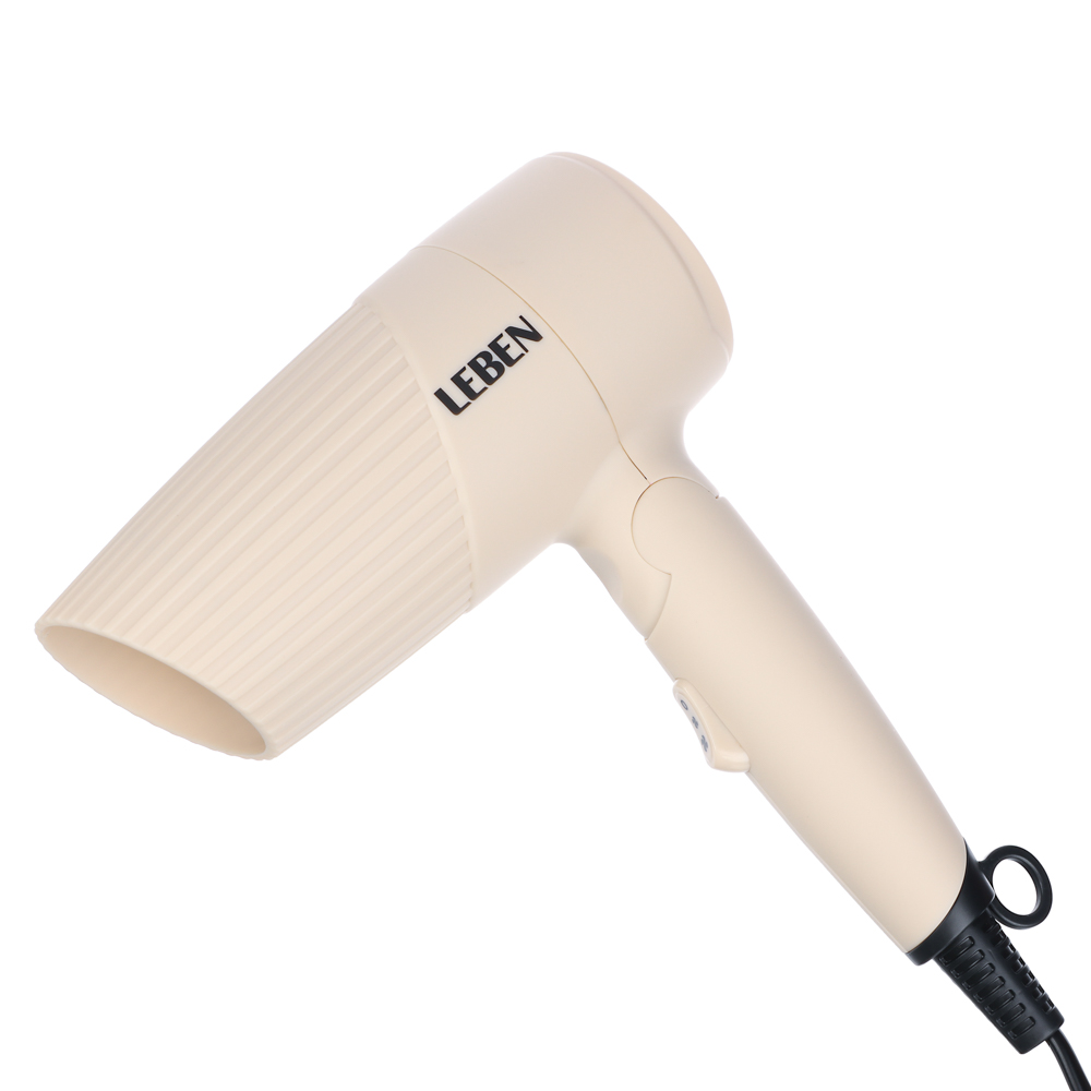 LEBEN Фен складной, 1200 Вт, 2 скорости, корпус софт тач, бежевый, арт.№ 259-222