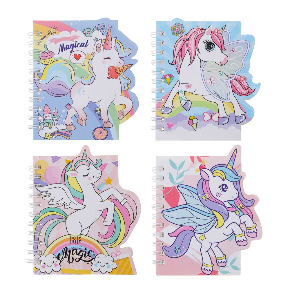 Записная книжка на спирали, фигурная обложка, 9,5х10,5см, 58 л., 4 дизайна, Единороги, арт.№ 574-083