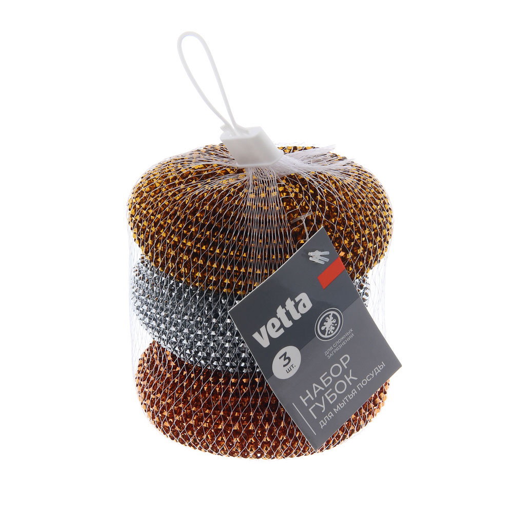 Губки для мытья посуды тм VETTA Бублик, 3 шт, 30гр, металл, ПЭТ, арт.№ 441-281