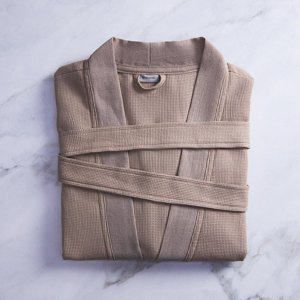 BY COLLECTION Халат женский вафельный, size S/M, 90% хлопок, 10% полиэстер, бежевый, арт.№ 482-618