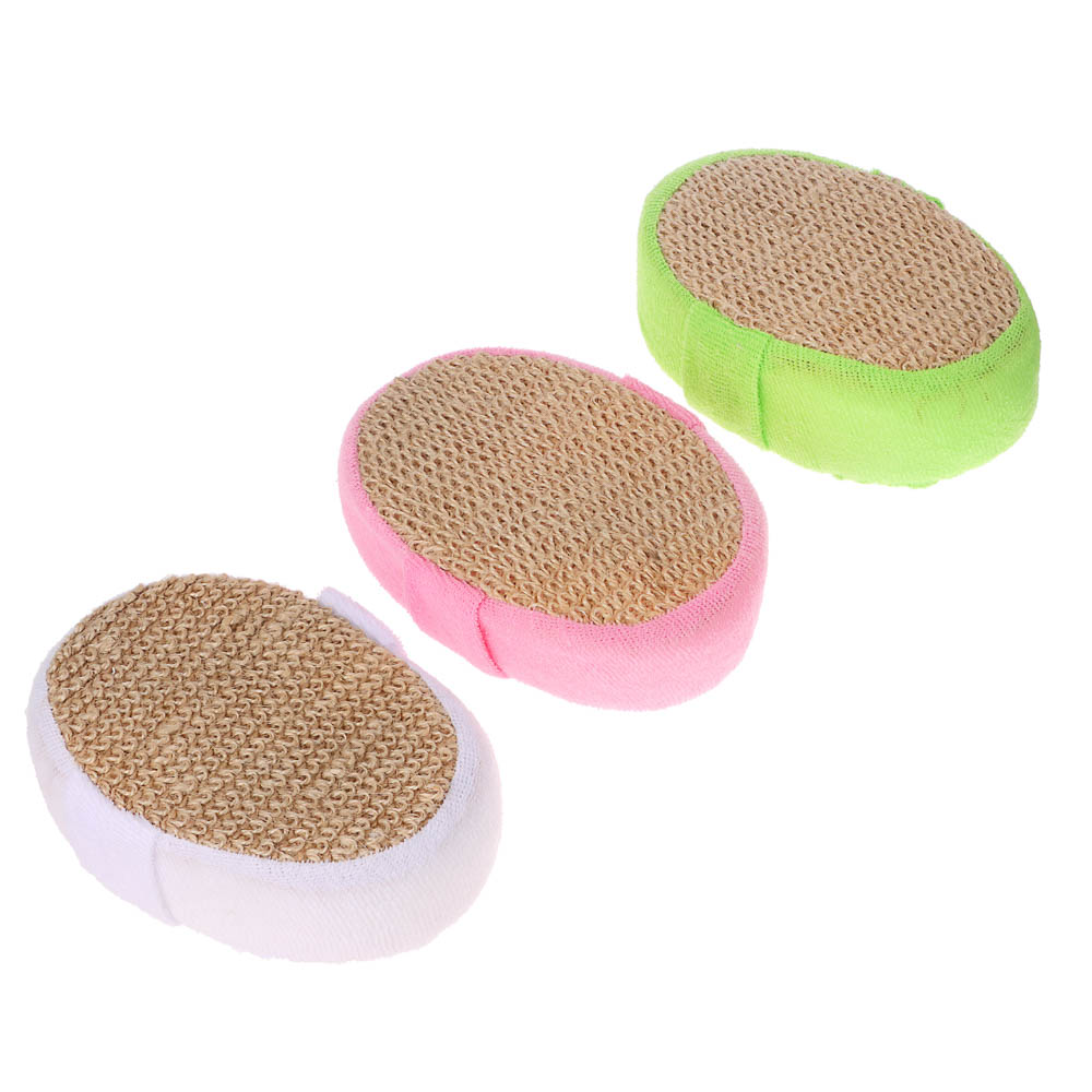 ЮL Мочалка банная объемная овальная на поролоне, рами, хлопок, 14,5х11х4,5см, 3 цвета, МЭ24-01, арт.№ 361-137