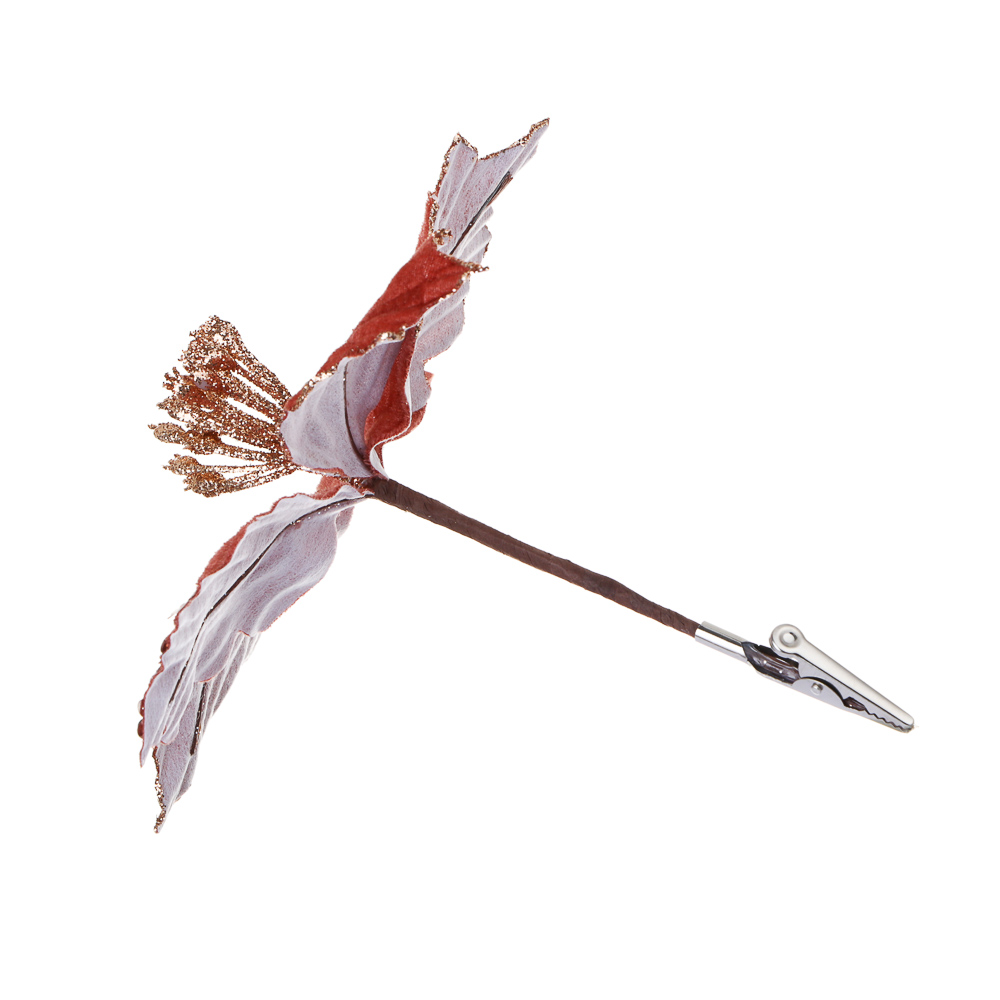 СНОУ БУМ Пуансетия 15 см на прищепке (5 лепестков), глиттер, металл, полиэстер, 26-699, арт.№ 348-051