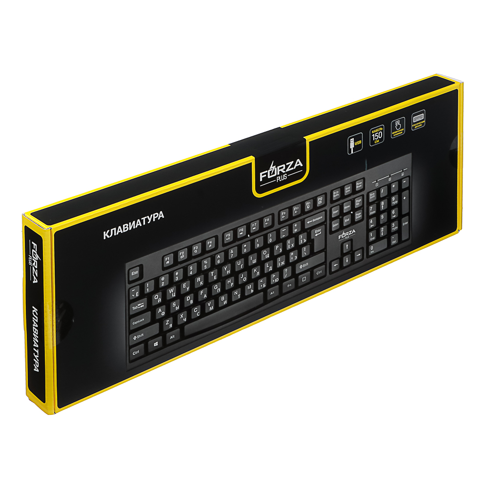 Клавиатура проводная FORZA Usual, мембранная, 104кл.,белая кириллица, USB, каб. 150см,черный, арт.№ 405-111