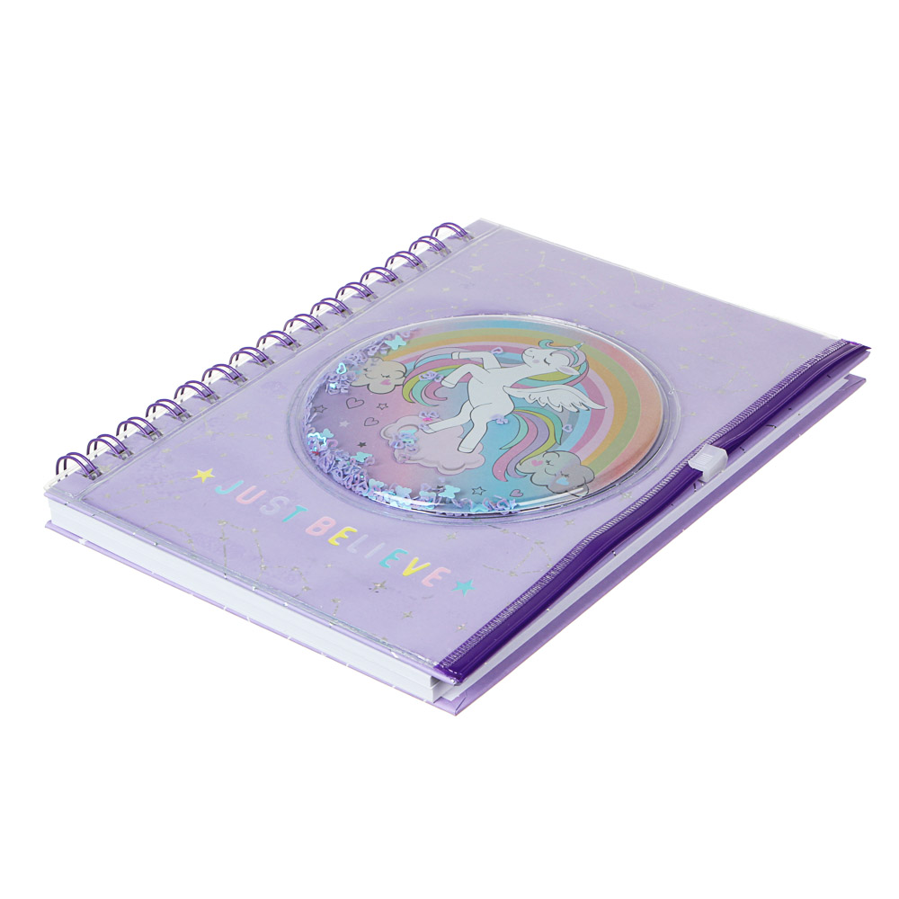 Зап.книжка 80л., 21х15см, тв.обл., пенал на молнии, объем.апплик. с подвиж.блестками, спираль, 3 диз, арт.№ 557-007