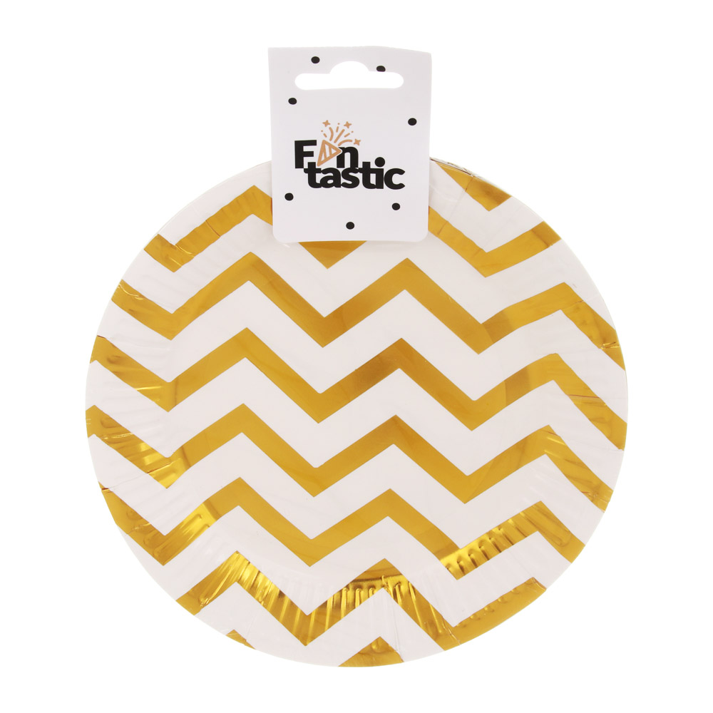 Набор тарелок бумажных тм Fntastic 18 см, 6 шт, фольгированные узоры, бумага, 2 цвета, арт.№ 530-502