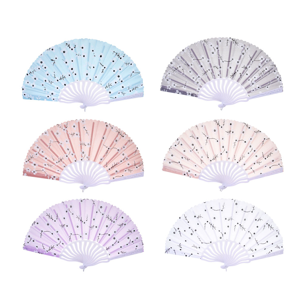ЮНИLOOK Веер складной тканевый с рисунком сакура, 23 см, полиэстер, пластик, 6 цветов, арт.№ 328-086