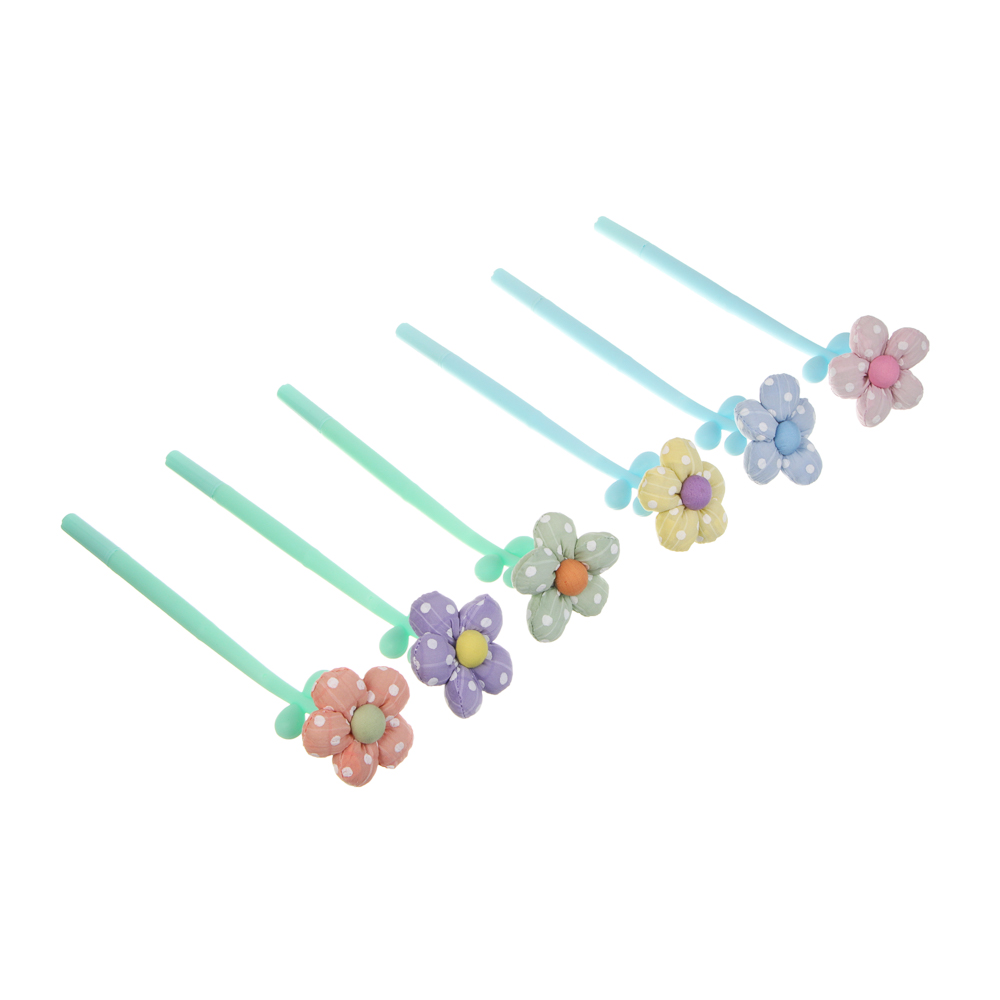 Ручка гелевая синяя 0,5мм, "Цветы", гибкий силиконовый корпус, полиэстер, 3 дизайна, шоу-бокс, арт.№ 591-357