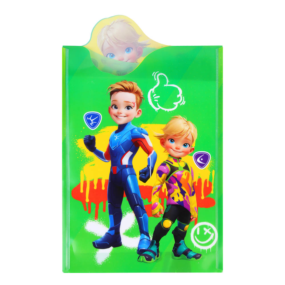 BY Русские Супергерои Папка-конверт на липучке, 31x22см, д/A4, клапан, пл.0,18мм, "Мальчики Джуниор", арт.№ 801-016