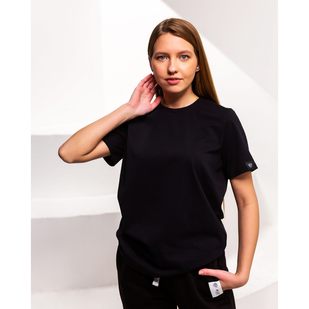 BY Basic Футболка женская, хлопок, цвет черный, размер XL, арт.№ 833-066