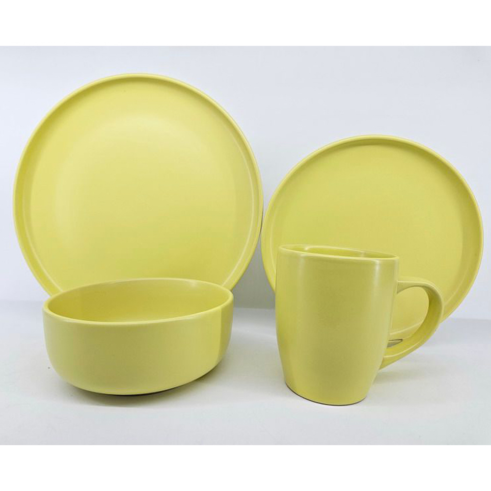 GT Набор стол.посуды 16пр(тар26см*4, тар20см*4, салатн14см*4, кружка340мл*4) керамика, желтый, арт.№ 824-266