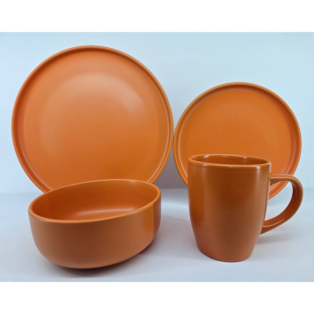 GT Набор стол.посуды 16пр(тар26см*4, тар20см*4, салатн14см*4, кружка340мл*4) керамика, оранжевый, арт.№ 824-267