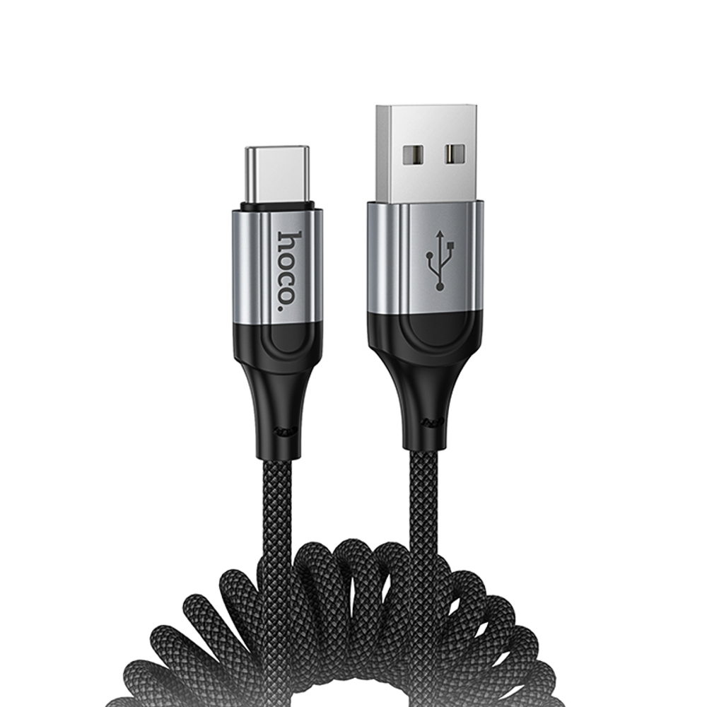 Кабель для зарядки USB(A)-Type C hoco. модель X121 Nuevo, 1 м, пружинный, черный, арт.№ 931-568