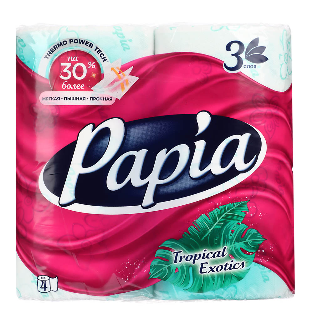 Туалетная бумага PAPIA балийский цветок/тропическая экзотика,3 слоя,4 рулона, арт.№ 918-017