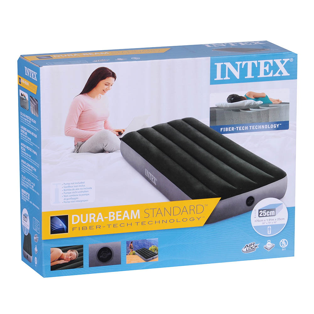 INTEX Кровать надувная DOWNY BED(fiber-tech), 76x191x25см, ПВХ, 64106, арт.№ 108-052