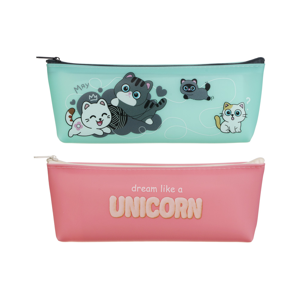 Пенал прямоугольный, 21x8x3,5см, "Единорожка/Котики", 1 отделение на молнии, силикон, 2 диз., арт.№ 524-302