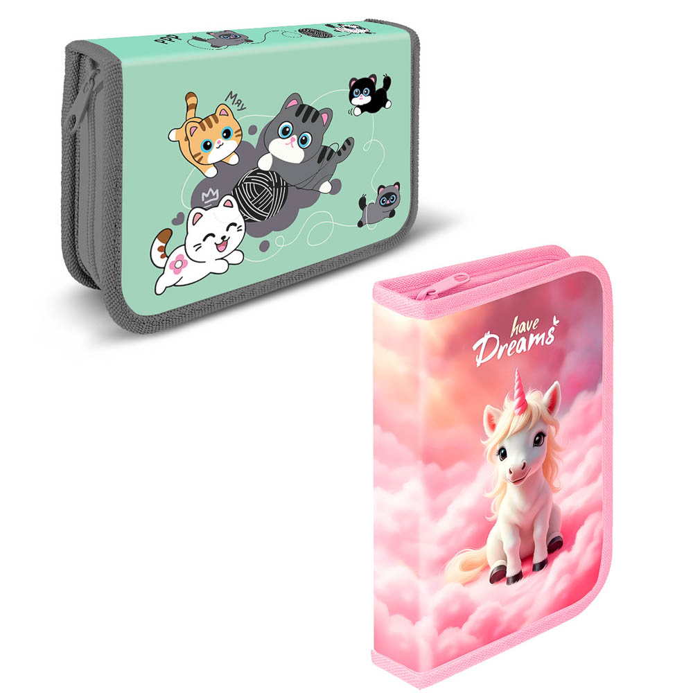 Пенал жесткий прямоугольный, 20,5х11,5см."Единорожка/Котики" 1 отд., ламинированный картон, 2 диз., арт.№ 524-303