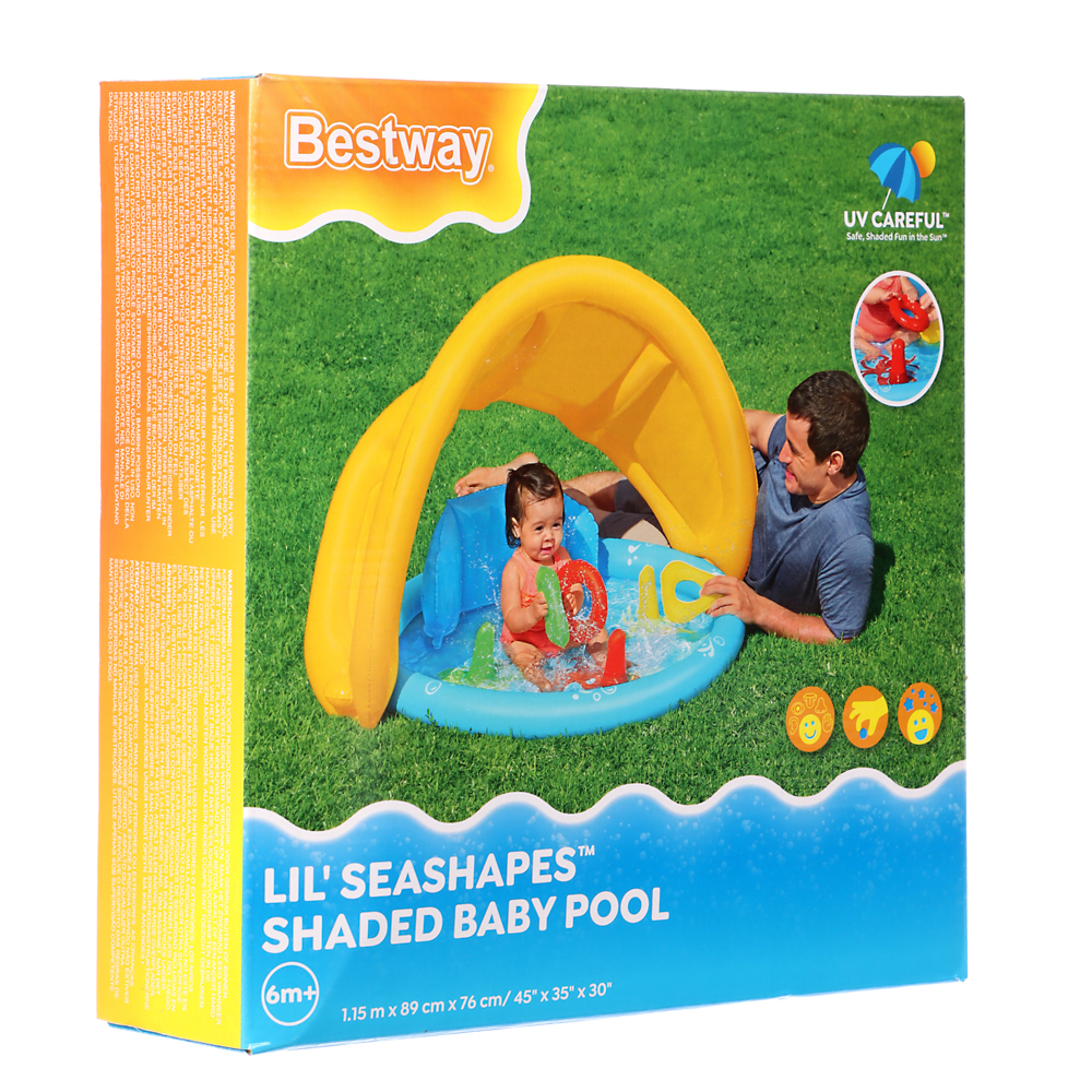 BESTWAY Бассейн с тентом для малышей LIL' SEASHAPES, 115x89x76см, до 3-х лет, 52568, арт.№ 013-076