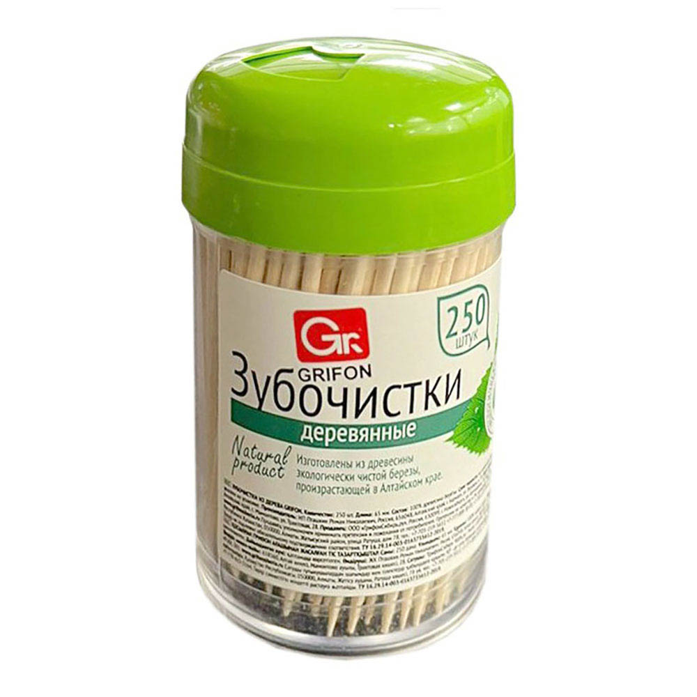 Зубочистки из дерева GRIFON 250 шт. в пластиковой баночке, арт.№ 437-294