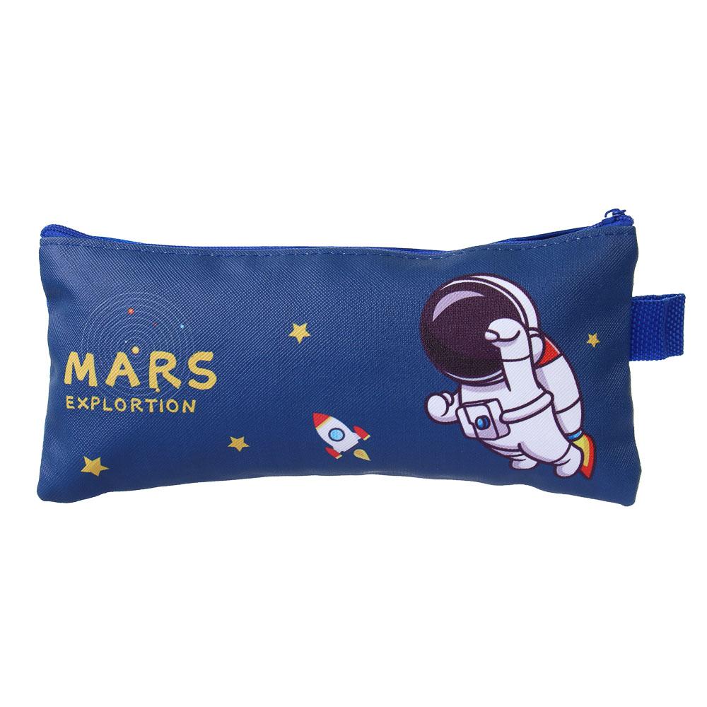 Пенал школьный прямоугольный на молнии 21х10 см, 1 отделение, искусственная кожа из ПВХ, полиэстер, 4 дизайна, арт.№ 238-437