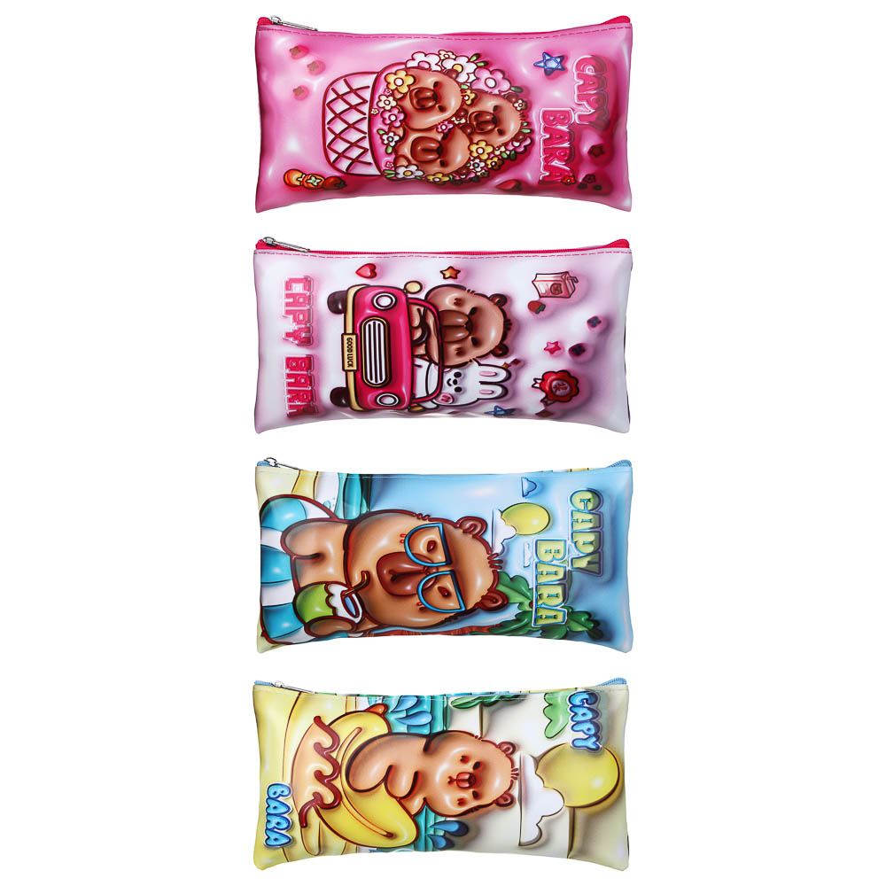 Пенал школьный прямоугольный на молнии 21х11 см, 1 отделение, искусственная кожа из ПВХ, Капибара, 4 дизайна, арт.№ 238-438