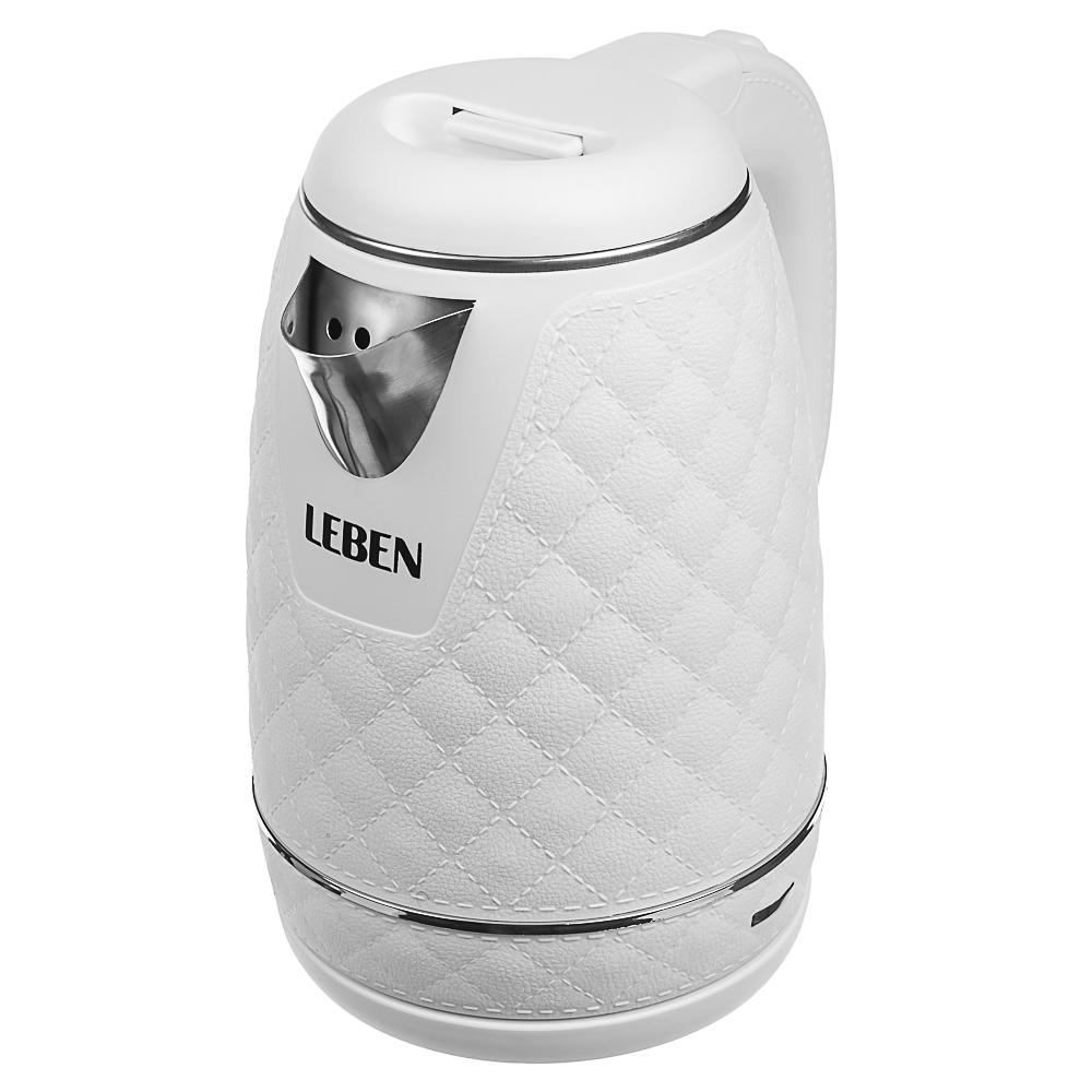 LEBEN Чайник электрический, 1,8 л, 1500 Вт, нержавеющая сталь, пластик, белый, арт.№ 291-121