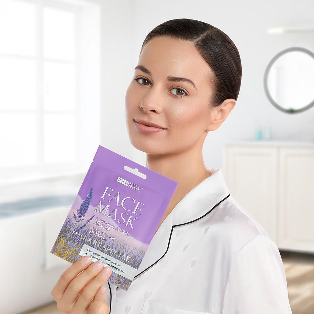 ЮНИLOOK Маска для лица гидрогелевая с лепестками лаванды, 28 гр, арт.№ 022-161