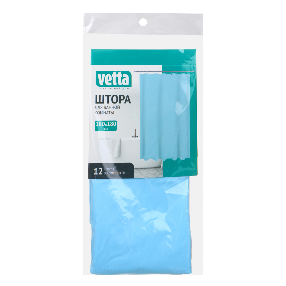 VETTA Шторка для ванной, ПЕВА, 12 г/м2, 180x180см, "Яркий однотон", 3 цвета, арт.№ 461-392