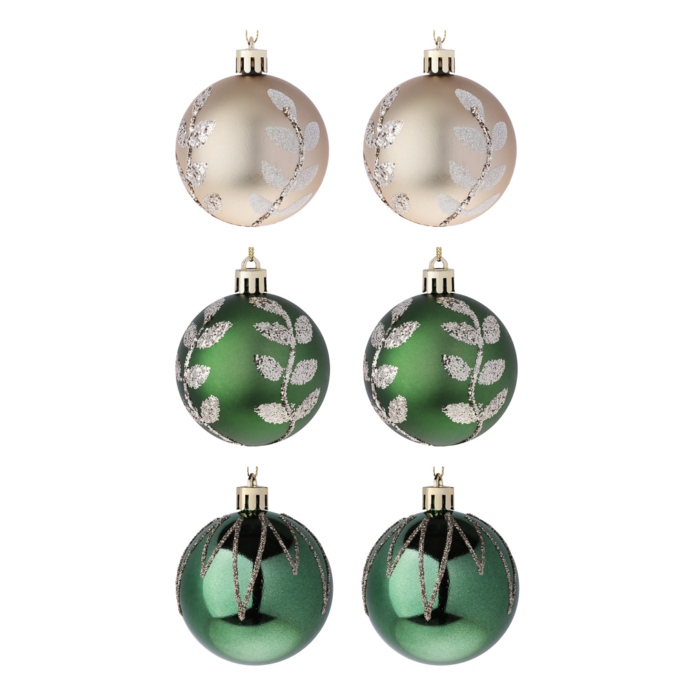 СНОУ БУМ Набор шаров 6 см, 6 шт, зеленый, шампань, 26-157, арт.№ 373-582