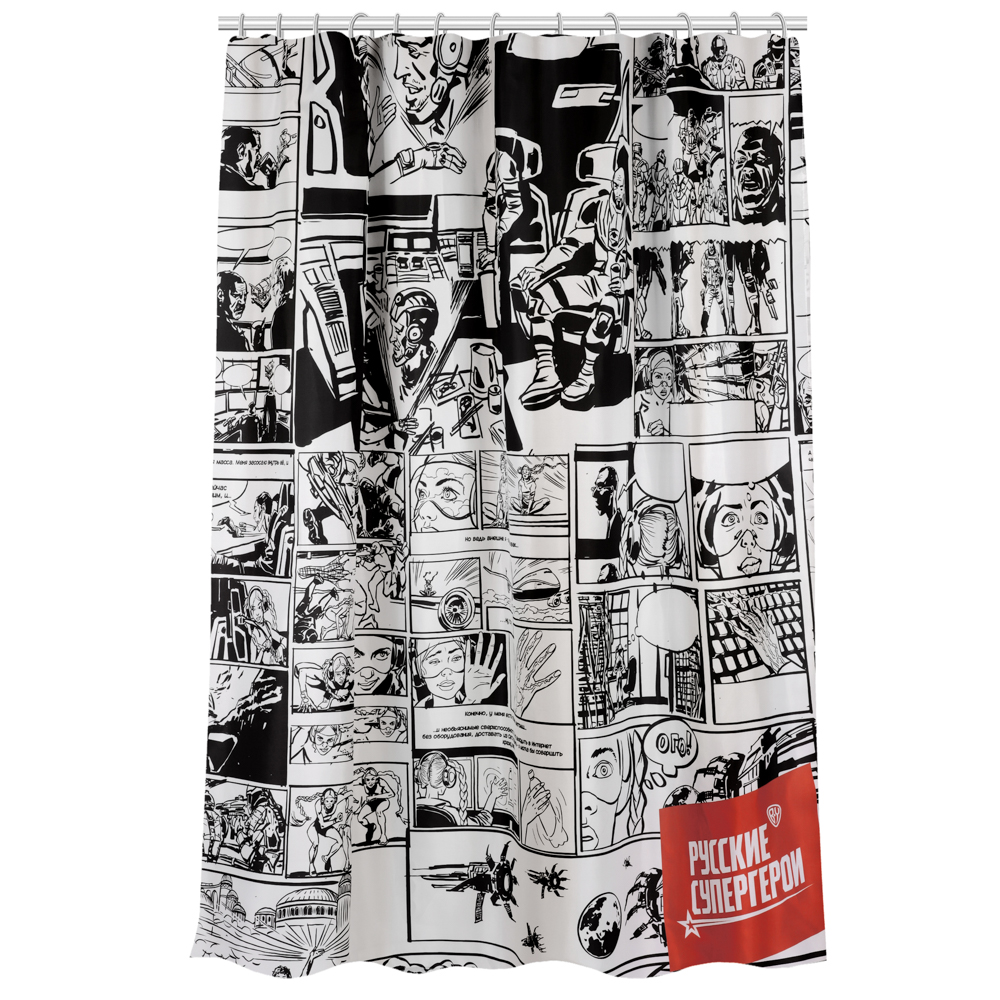 BY Русские Супергерои Шторка для ванной, с утяжелителем, полиэстер 90 г/м2, 180x180см, комикс, арт.№ 461-623