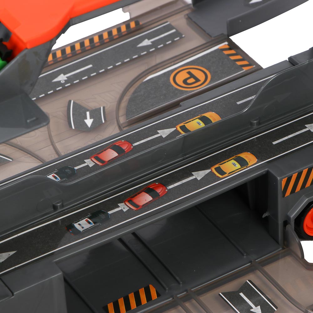 ИГРОЛЕНД Городской автовоз с треком, 5 машин, дорожные знаки, ABS, металл, 46,5х13х21 см, арт.№ 276-174