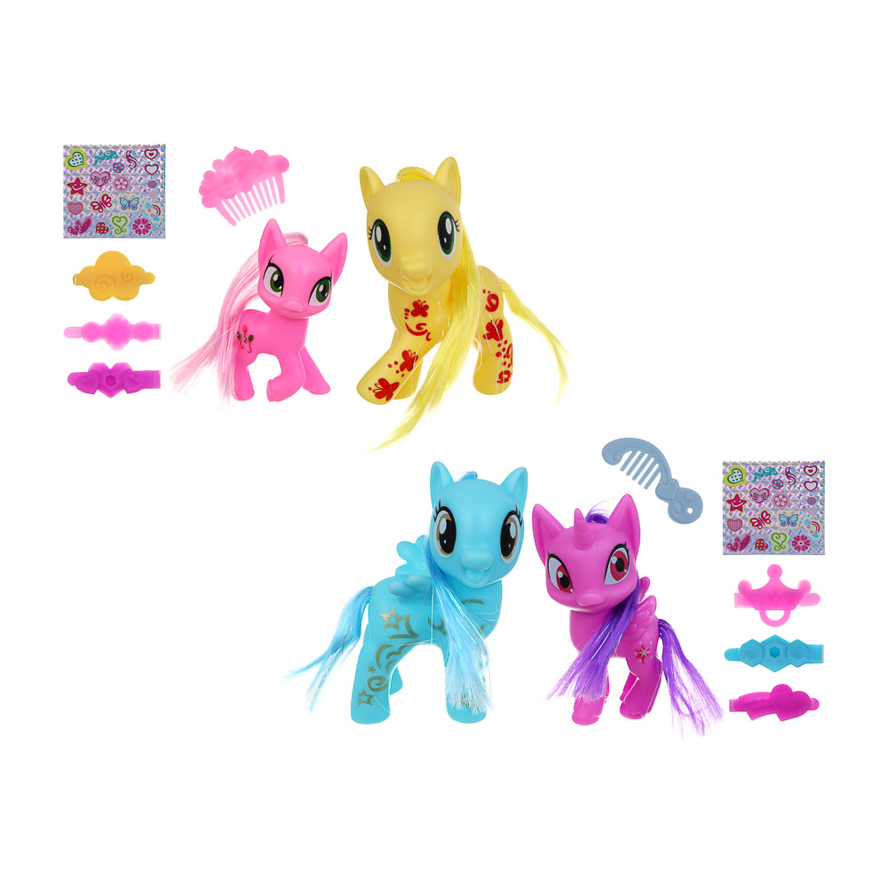 ИГРОЛЕНД Набор фигурок "Волшебные лошадки" с аксессуарами, PVC, PP, 19х15х6 см, 2 дизайна, арт.№ 258-094