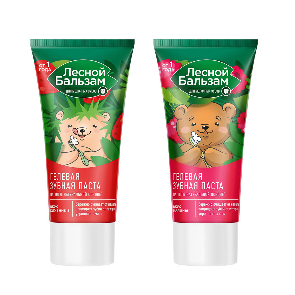 Зубная паста детская ЛЕСНОЙ БАЛЬЗАМ гелевая со вкусом клубники/малины, 60мл, арт.№ 929-025