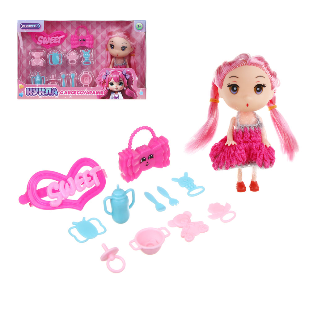 ИГРОЛЕНД Кукла 11 см с аксессуарами, PP, ABS, 21,5х4,5х16,5см, 3 дизайна, арт.№ 436-128