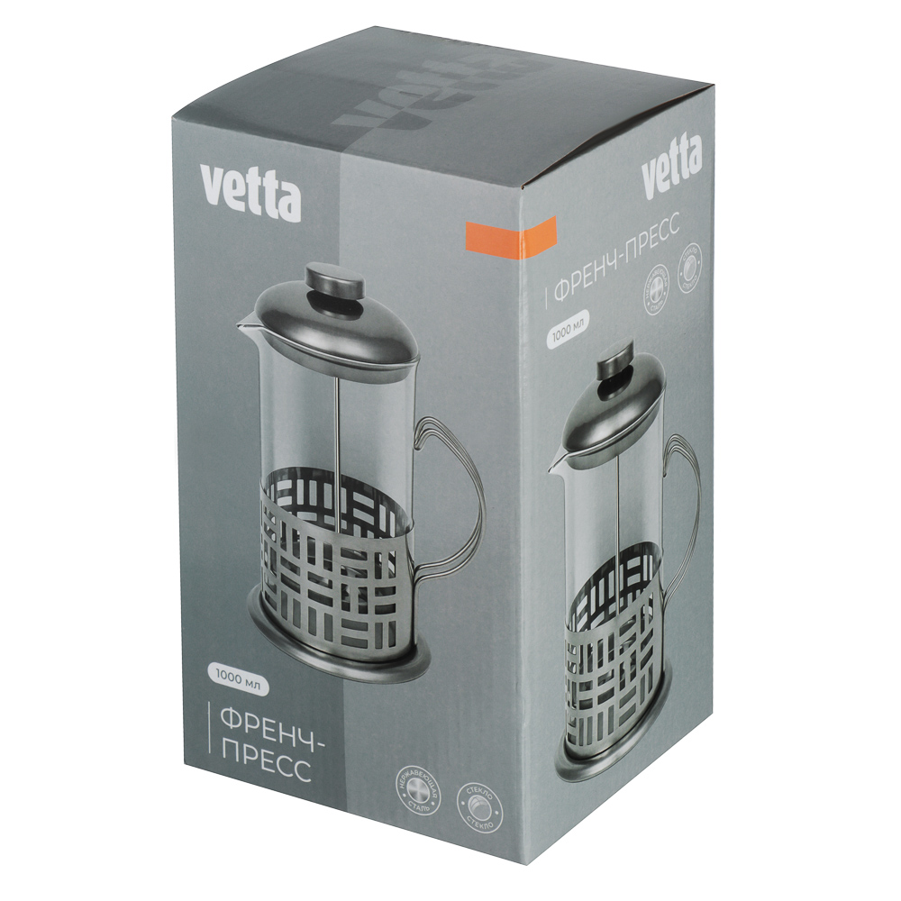 VETTA Френч-пресс 1000мл нерж.сталь, стекло, арт.№ 850-279