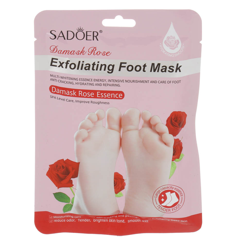 Маска носочки для ног отшелушивающая с дамасской розой тм Sadoer 1 пара, 35гр, арт.№ 022-208