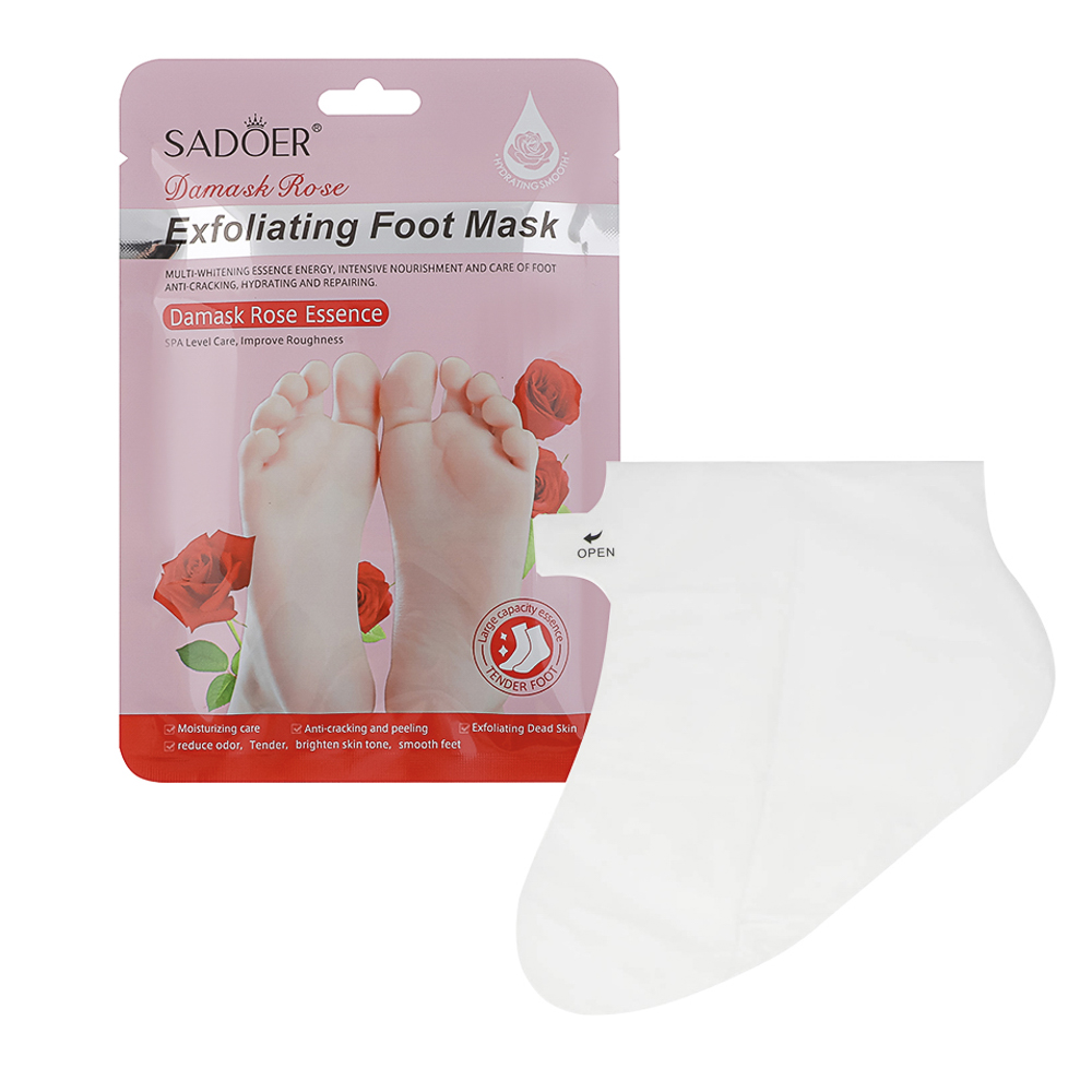 Маска носочки для ног отшелушивающая с дамасской розой тм Sadoer 1 пара, 35гр, арт.№ 022-208