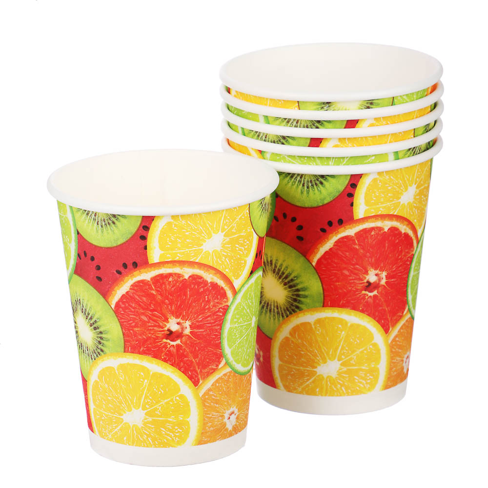 Набор бумажных одноразовых стаканов 6 шт, 250 мл, диз. 3, арт.№ 530-408