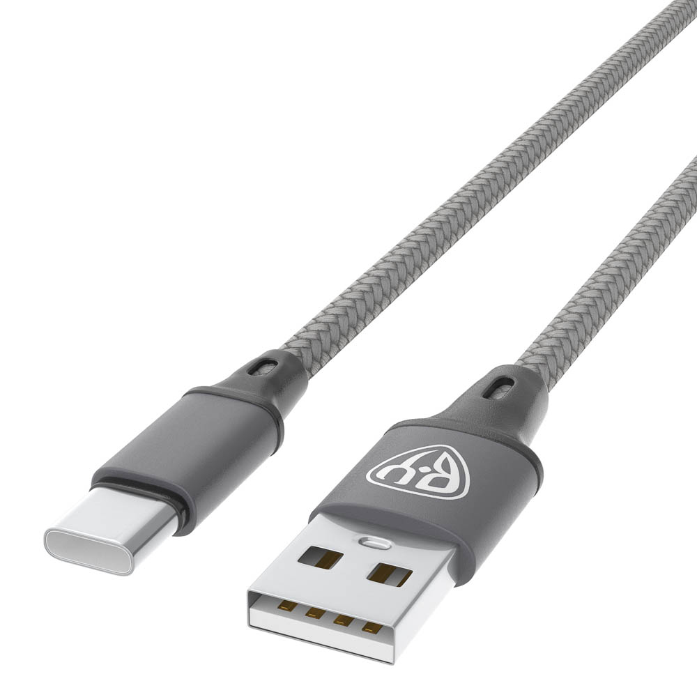 Кабель для зарядки USB(A)-Type C BY Solid, 18Вт, 1 м, 3A, нейлон, мет. кон., графитовый, арт.№ 931-608