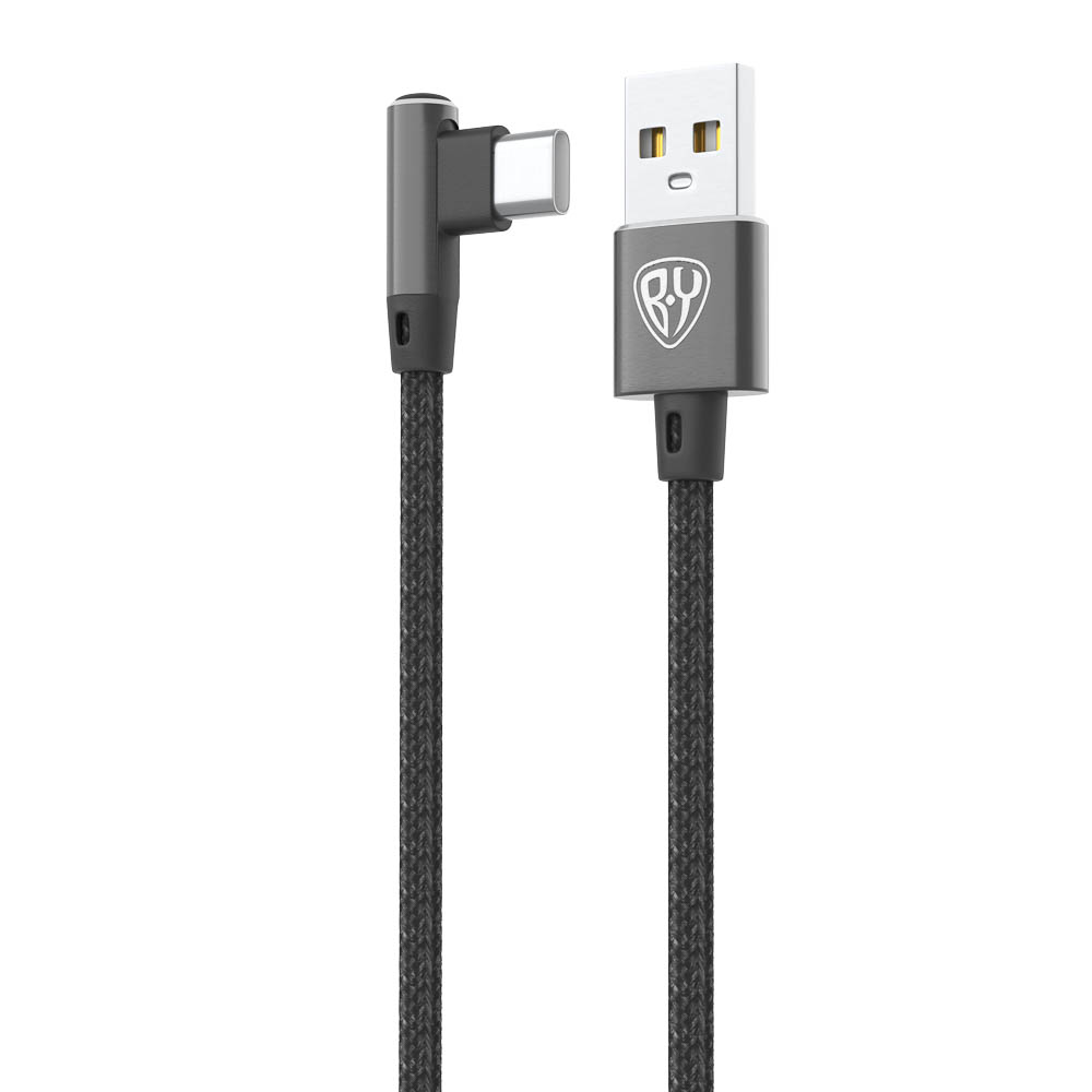 Кабель для зарядки USB(A)-Type C, 36Вт BY Угловой, 1 м, 3A, нейлон, чёрный, арт.№ 931-611