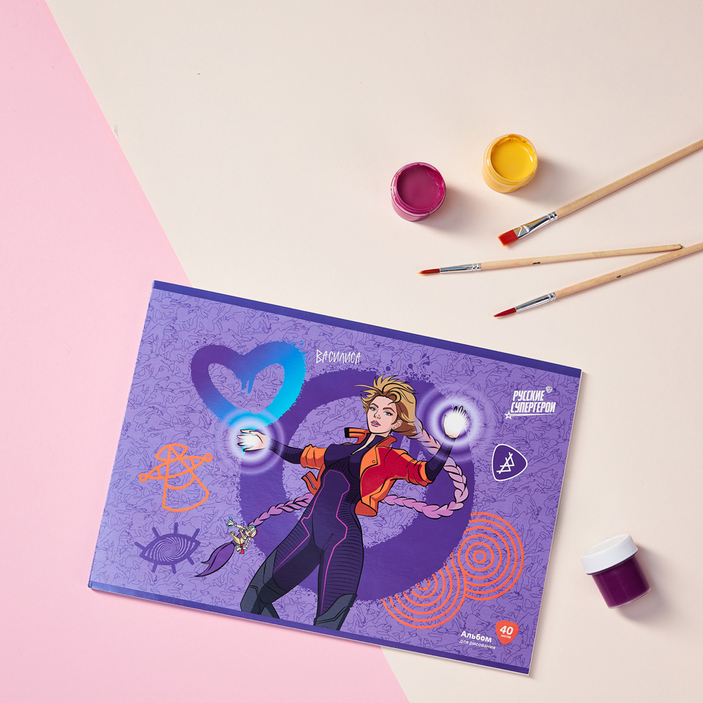 BY Русские Супергерои Альбом д/рис. А4, 40л., обл.картон, склейка, выб.лак, "Заря/Василиса", арт.№ 801-019