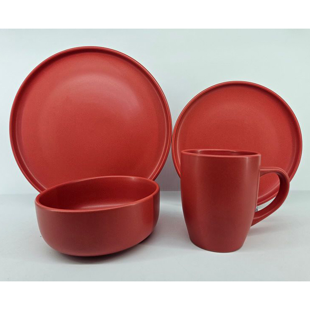 GT Набор стол.посуды 16пр(тар26см*4, тар20см*4, салатн14см*4, кружка340мл*4) керамика, красный, арт.№ 824-269