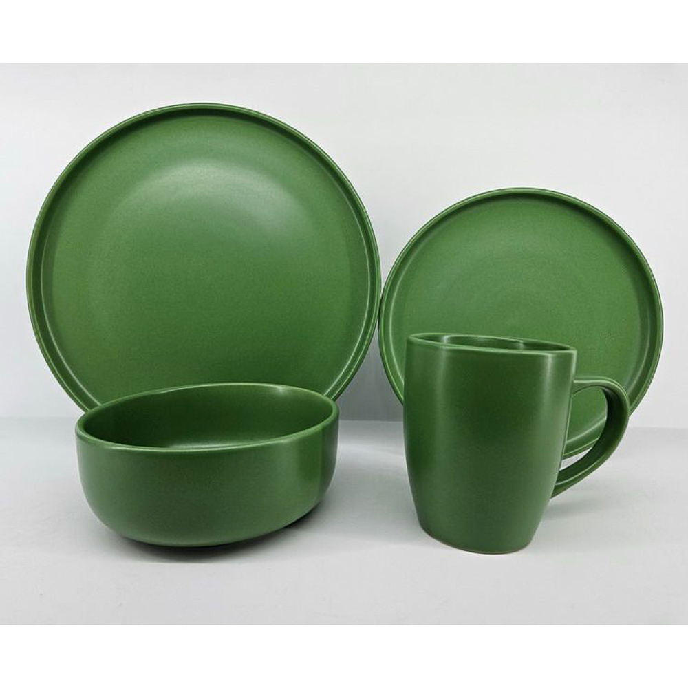 GT Набор стол.посуды 16пр(тар26см*4, тар20см*4, салатн14см*4, кружка340мл*4) керамика, зеленый, арт.№ 824-270