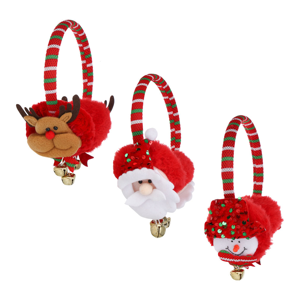 СНОУ БУМ Ободок-наушники с новогодними персонажами, диаметр 13,5см, пластик, полиэстер, 3 дизайна, арт.№ 343-156