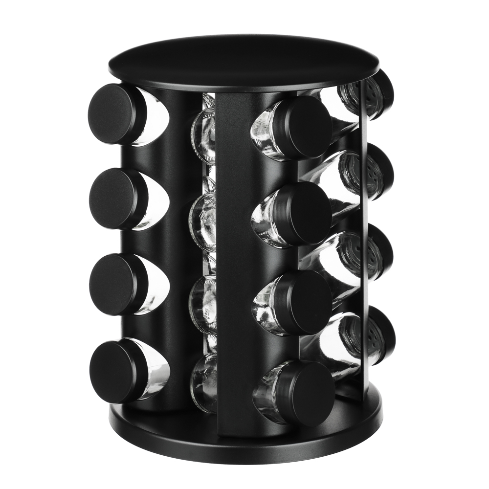 SATOSHI Набор банок для специй 16шт на подставке, 20х20х28см стекло+ABS пластик, черный, арт.№ 828-334