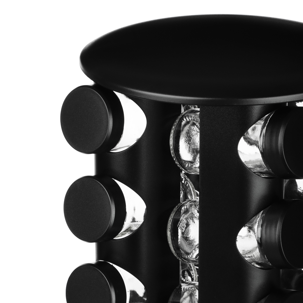 SATOSHI Набор банок для специй 16шт на подставке, 20х20х28см стекло+ABS пластик, черный, арт.№ 828-334