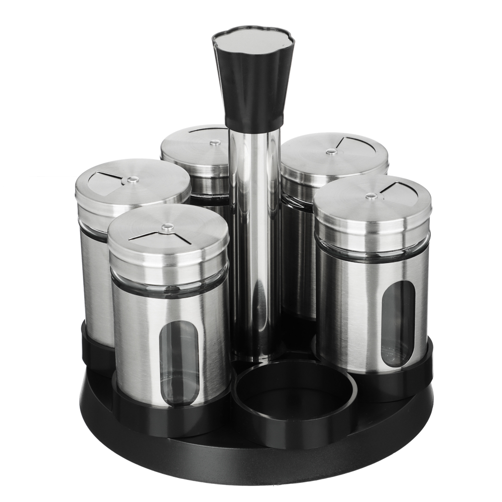 SATOSHI Набор для специй, 6шт. 15.4x15.4x16.1см, стекло, нерж.сталь, пластик, цвет серебро, арт.№ 828-336