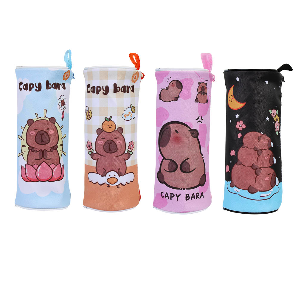 Пенал школьный круглый, 21x8см, 1 отделение на молнии, PU, 4 дизайна, арт.№ 238-440