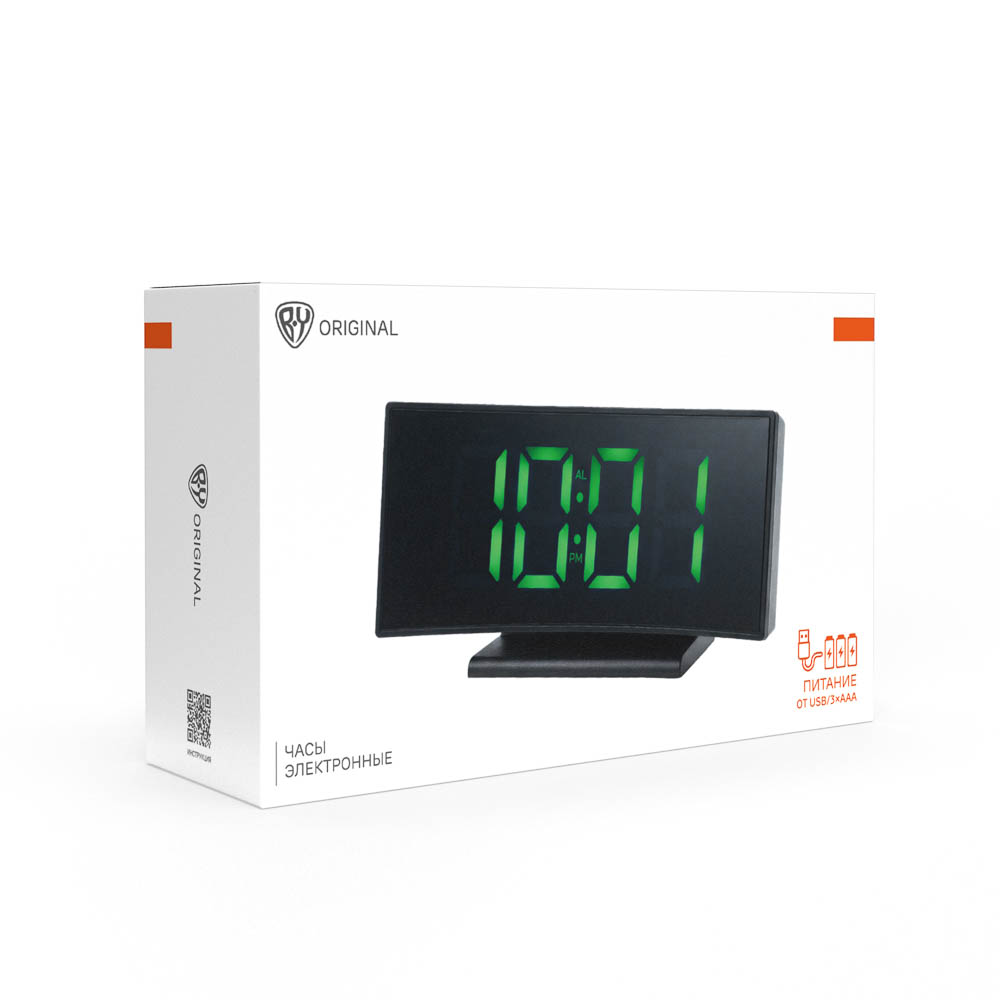 Часы электронные BY Vanta, день недели, дата, темп., питание от USB/3хААА, 17x9см, пластик, чёрный, арт.№ 529-347